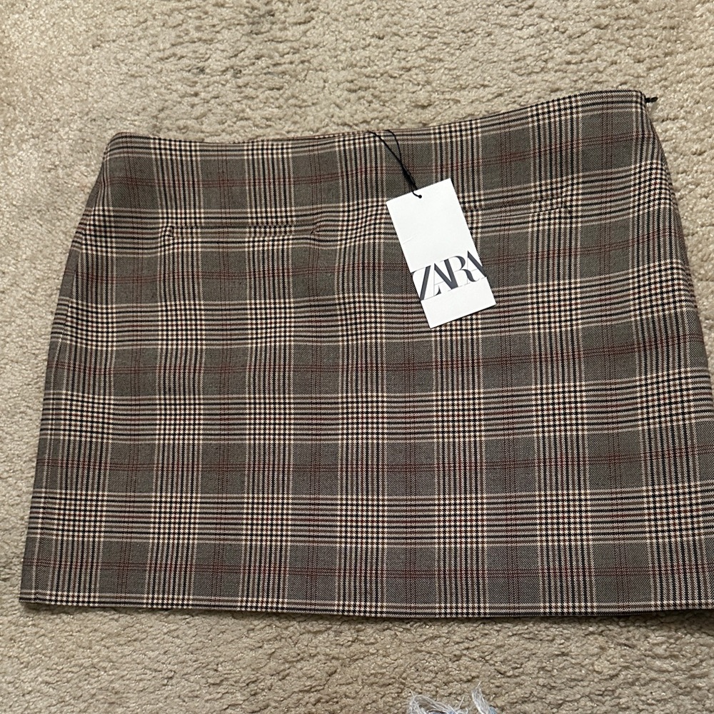 Zara Women's Checkered  Plaid Mini Skirt - Brown